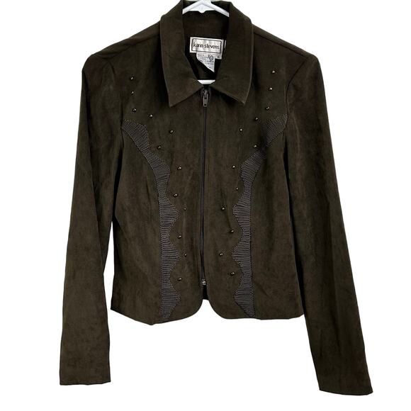 Karin Stevens Vintage 1990's? Blazer Jacket Army Green Zip Up Size 8 - Picture 1 of 10